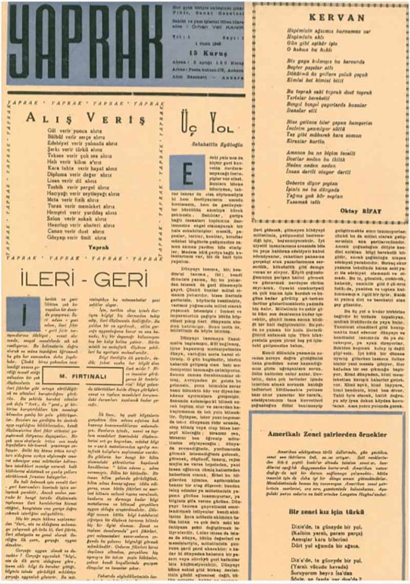 orhan veli yaprak dergisi